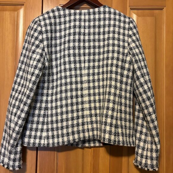Talbots Black and White Gingham Tweed Jacket Size Small Size 4 - Picture 5 of 11